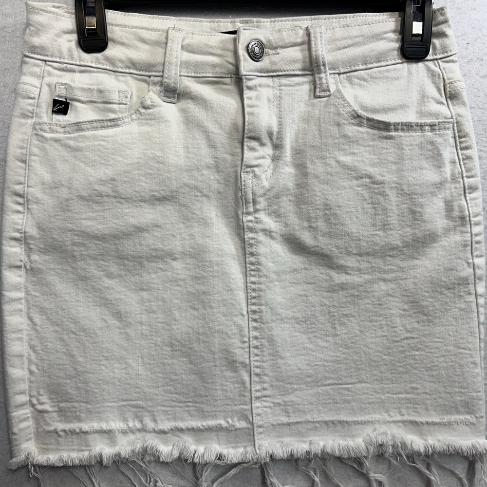 Kan Can Womens White Jean Mini Skirt Frayed Hem Size S